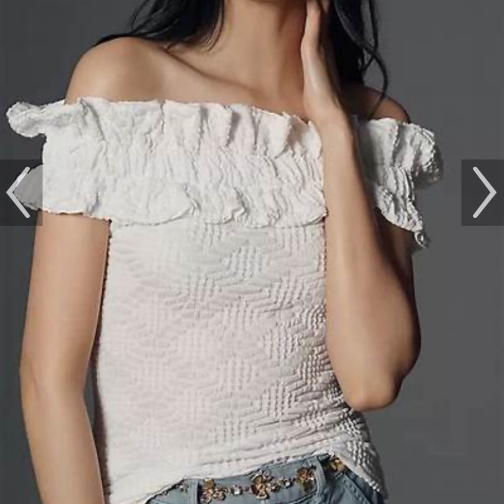 Maeve White Off-Shoulder Ruffle Blouse